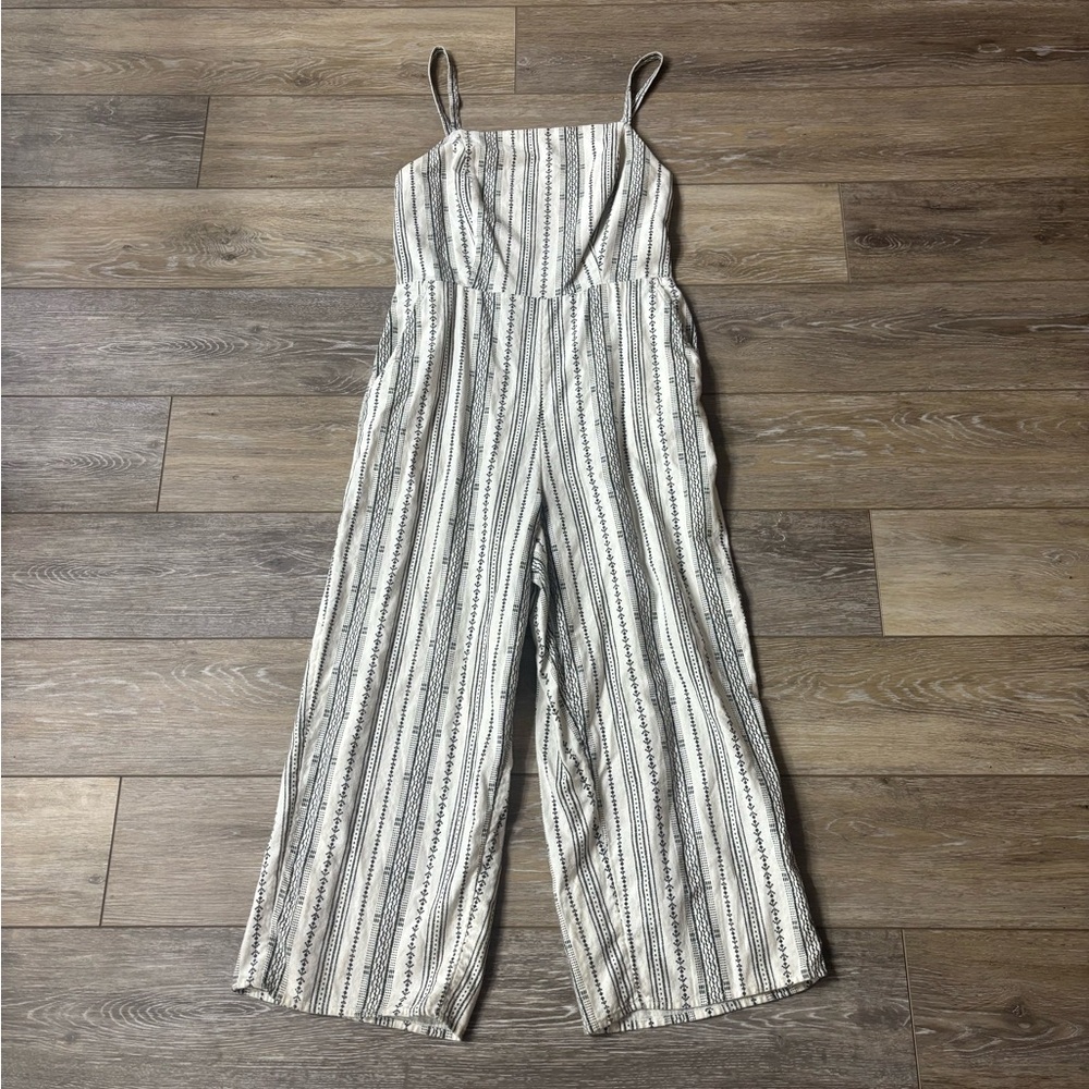 Old Navy Jumpsuit Romper Sz S Striped Linen Blend Boho Coastal Resort Vacation